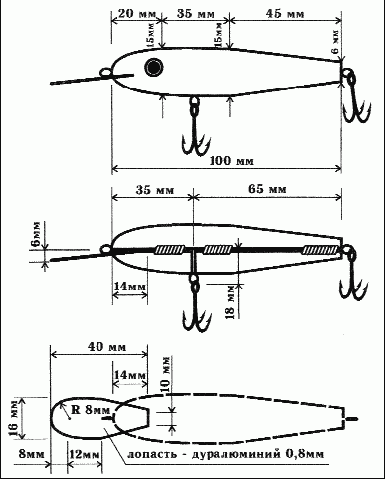 Самодельные воблеры из разных материалов для разных пород рыб: чертеж и схема