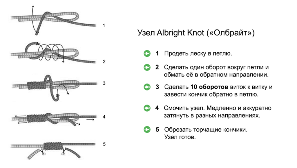 ✅ как вязать рыболовный узел "морковка" и "олбрайт" - fishyarm.ru